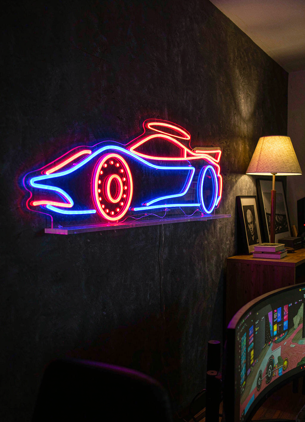 IIIM Car Logo Neon Sign 16x6 Inch, USB Dimmable LED Neon Light Sign for Man Cave, Auto Shop, Garage Wall Decor
